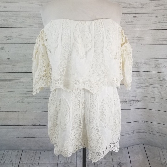 white lace off shoulder romper